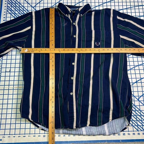 Vtg Men’s 90’s Coliseum Striped Button Down Shirt Size XL 100% Cotton Blue Green - Picture 10 of 11